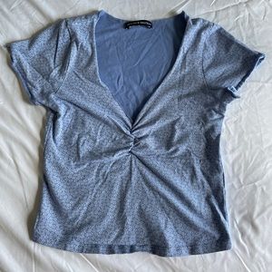 Brandy Melville Blue w/ White Flowers Crop Top